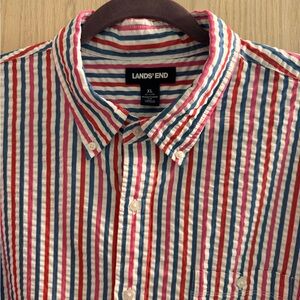 Lands' End Men's colorful Striped Button Down Shirt - Red, pink, Blue, White